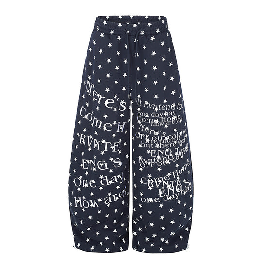 Damen Weite Palazzo-Loungehose mit Sternenallover, Tunnelzugbund und typografischem Print Nord Taschen