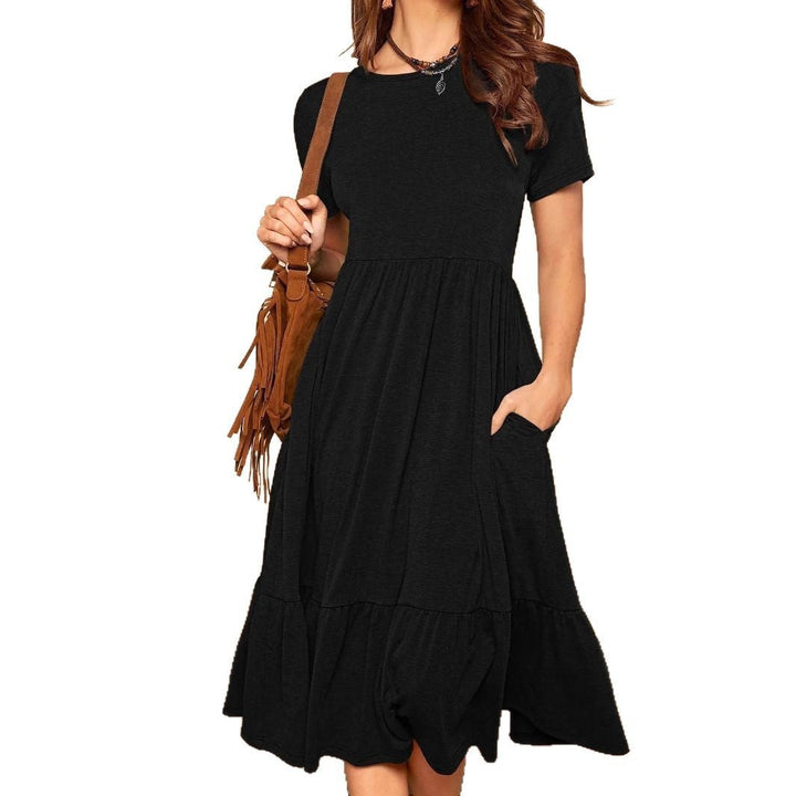Damen lässiges Midikleid mit Taschen und voluminösen Rüschendetails