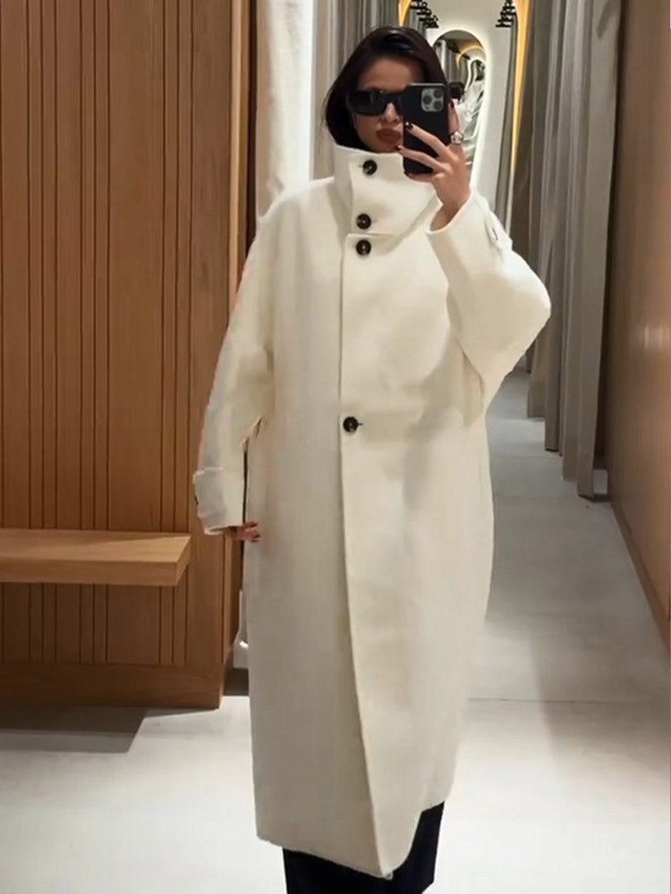 Damen Oversize Wollmix-Mantel mit asymmetrischem Schnitt und hohem Stehkragen Nord Taschen