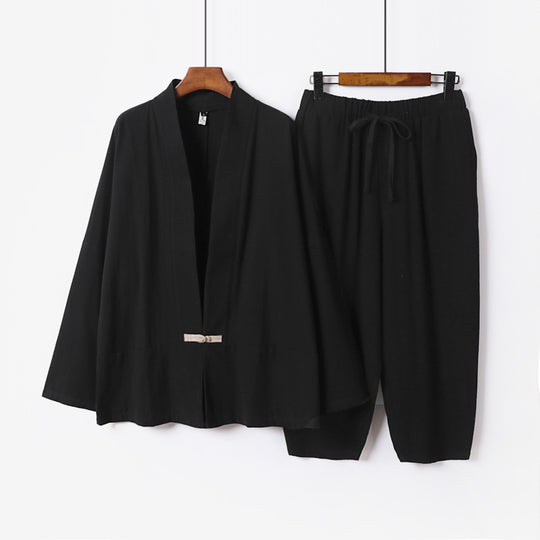 Unisex Lässiges Kimono-Loungewear-Set aus leichtem Leinenmix mit Kordelbundhose Nord Taschen