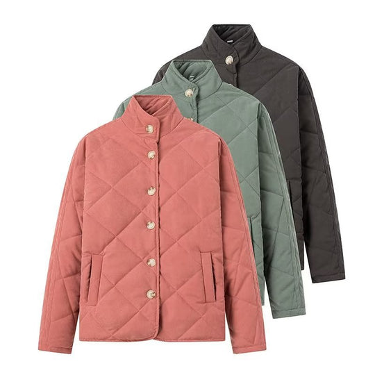 Damen Leichte gesteppte Kurzjacke mit Stehkragen und Knopfleiste Nord Taschen