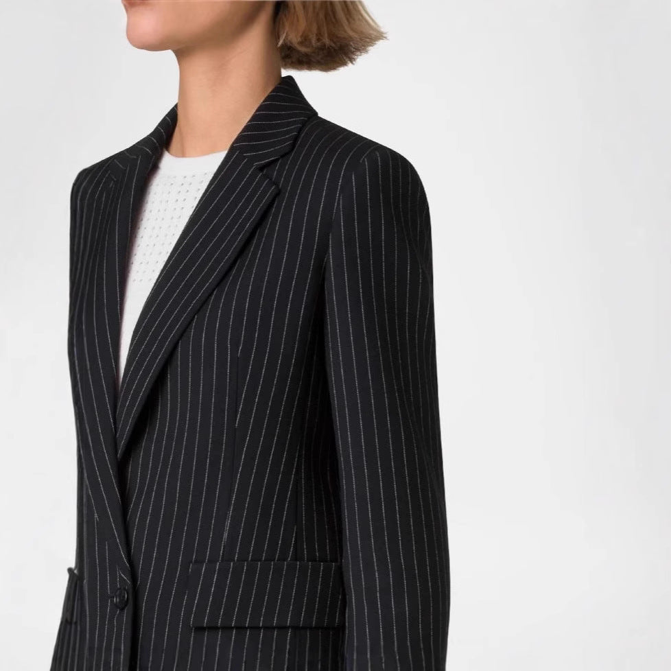 Damen Zweiteiliges Nadelstreifen‑Hosenanzug mit tailliertem Kurzblazer und weitem Palazzohosenbein Nord Taschen