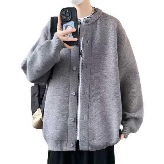 Herren Oversized Strickjacke im Bomberstil mit Rundhals und Knopfleiste Nord Taschen