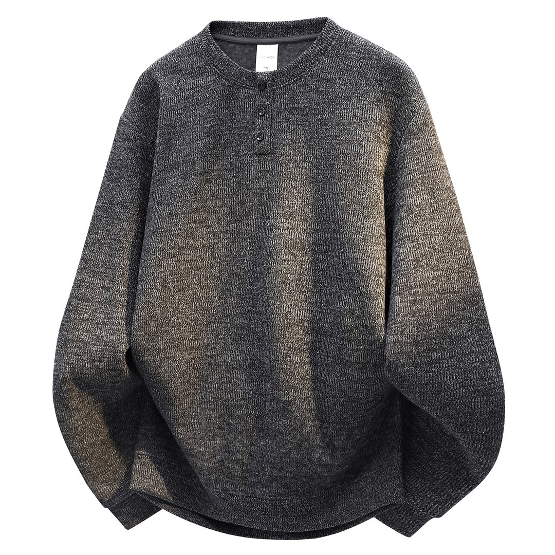 Herren Oversize Strukturierter Henley-Strickpullover mit dreifacher Knopfleiste Nord Taschen