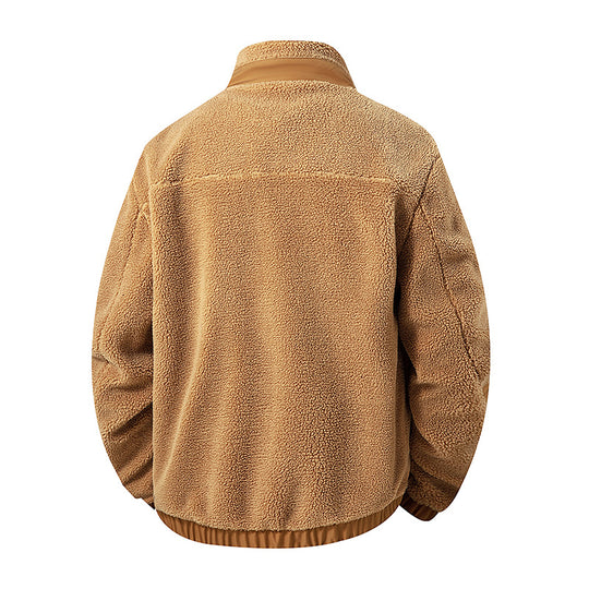 Herren Oversize Teddy-Fleecejacke mit Kontrast-Nylonbesätzen und Stehkragen Nord Taschen