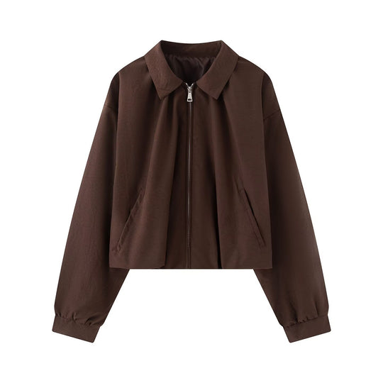 Damen Cropped-Boxy-Jacke im Oversize‑Look mit Hemdkragen, Reißverschluss und elastischen Bündchen Nord Taschen