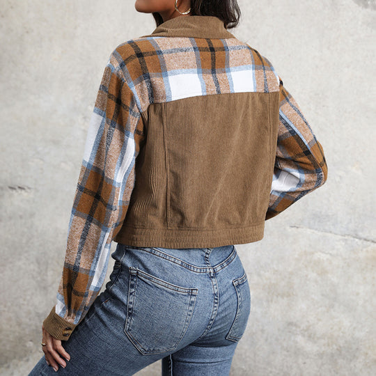 Damen Modische Karo-Cordjacke Nord Taschen