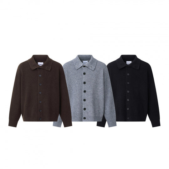 Unisex Boxy-Strickjacke mit Hemdkragen, gerippter Struktur und durchgehender Knopfleiste Nord Taschen
