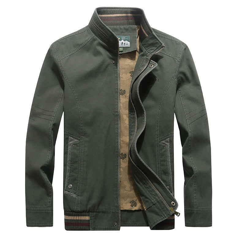 Herren Canvas-Fieldjacke mit Stehkragen, Zipper und gestreiftem Rippbund Nord Taschen