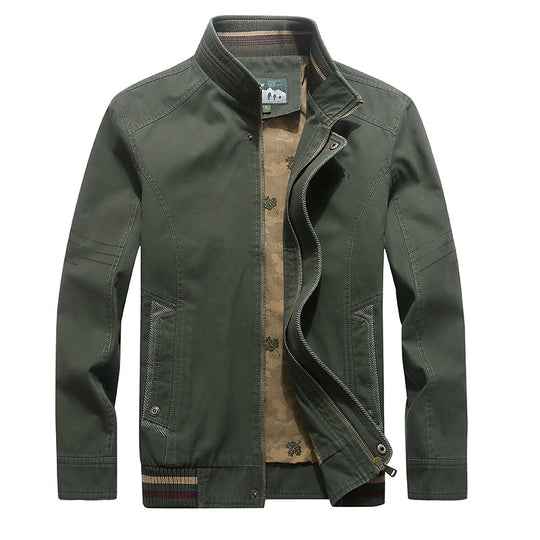 Herren Canvas-Fieldjacke mit Stehkragen, Zipper und gestreiftem Rippbund Nord Taschen