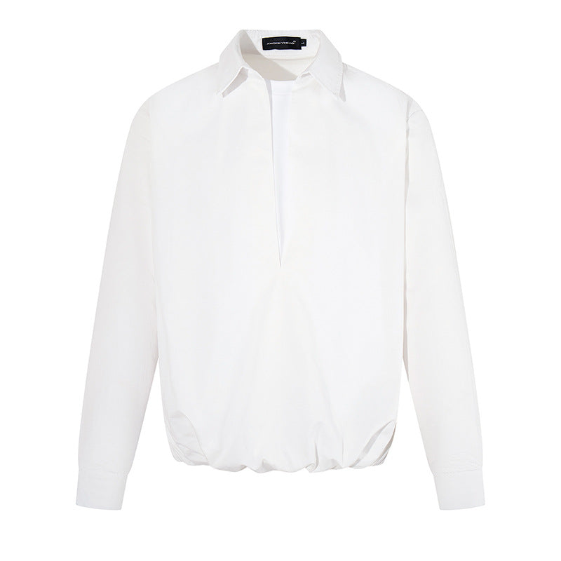 Damen Elegante Bluse mit verdeckter V-Schlitzfront, Hemdkragen und elastischem Saum Nord Taschen