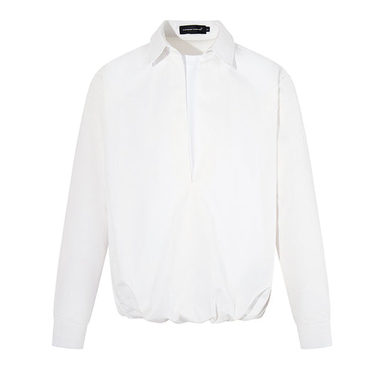 Damen Elegante Bluse mit verdeckter V-Schlitzfront, Hemdkragen und elastischem Saum Nord Taschen