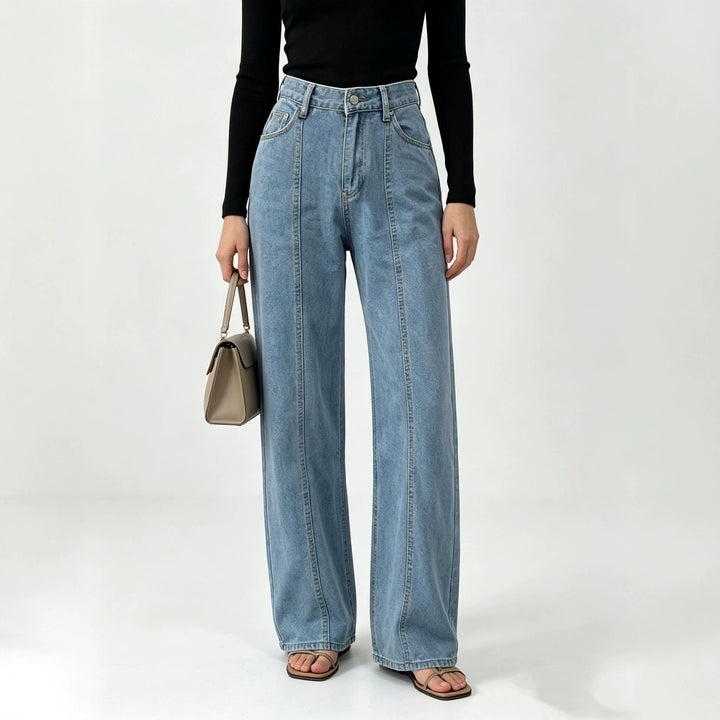 Damen hochtaillierte Jeans mit vertikaler Nahtpasse und weitem Bein Nord Taschen