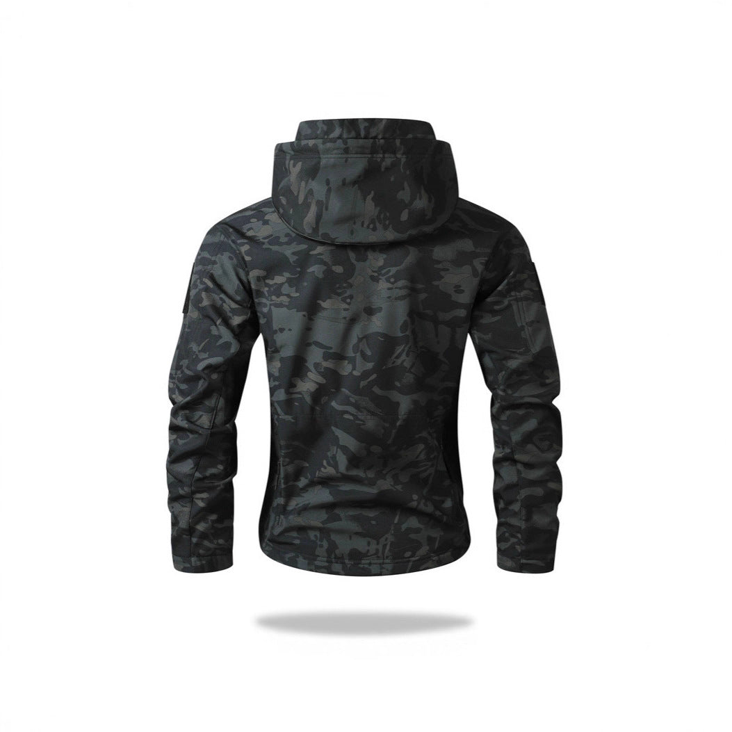 Herren Taktische Softshell-Jacke mit Kapuze, Camouflage-Print und Multifunktions-Taschen Nord Taschen
