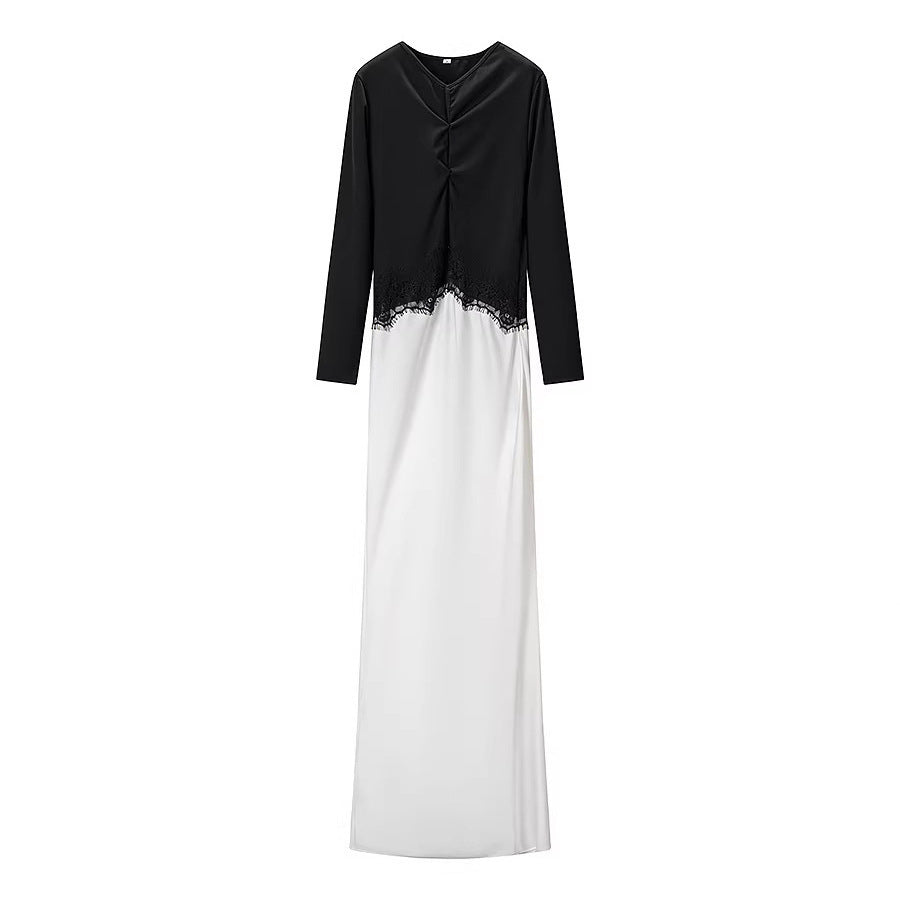 Damen Maxikleid mit Spitzeneinsatz, geraffter Vorderpartie und fließender Saum Nord Taschen