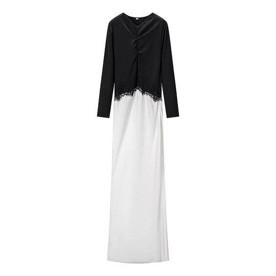 Damen Maxikleid mit Spitzeneinsatz, geraffter Vorderpartie und fließender Saum Nord Taschen