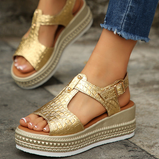 Damen Wedge-Sandalen mit strukturiertem Obermaterial und komfortablem Fußbett