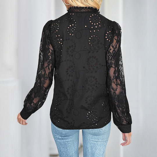 Damen Elegante Häkelbluse mit Knopfdetails Nord Taschen