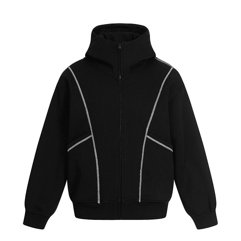 Damen Kapuzen-Sweatjacke mit hohem Stehkragen, kontrastierenden Ziernähten und durchgehendem Reißverschluss Nord Taschen