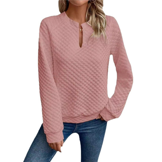Damen Gesteppter Kuschel-Pullover mit Schlitzkragen Nord Taschen