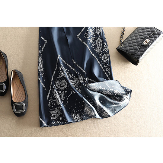Damen Midirock aus Satin-Optik mit Paisley-Print, Bias-Cut & hohem Bund Nord Taschen