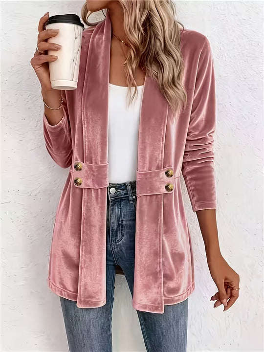 Damen Samt-Longblazer mit Schalkragen und Zierknopfleiste Nord Taschen