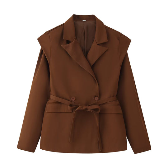 Damen Taillierter Bindegürtel-Blazer mit doppelter Knopfleiste und Reverskragen Nord Taschen
