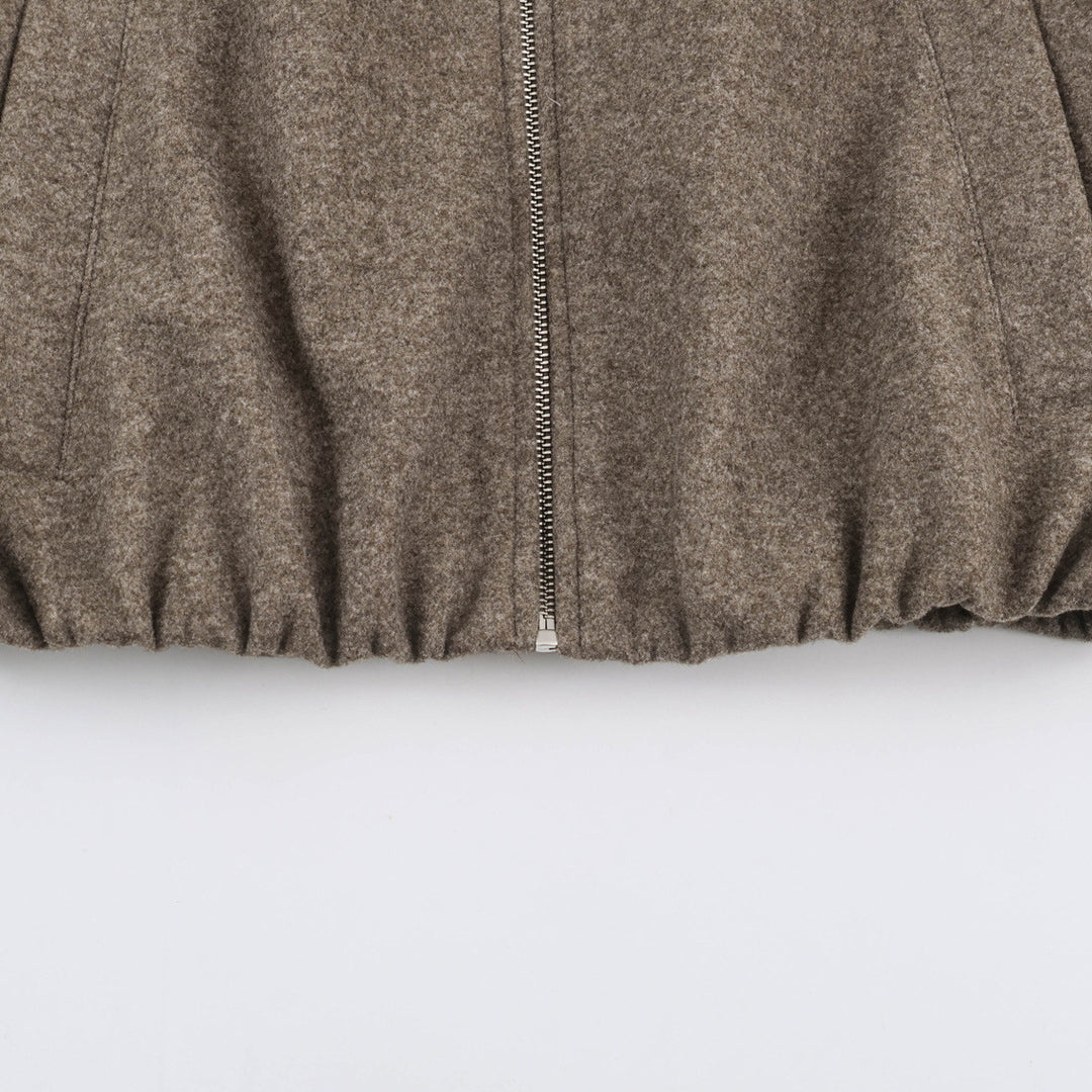 Damen Kurzjacke mit Ballonärmeln, weitem Hemdkragen und elastischem Saum Nord Taschen