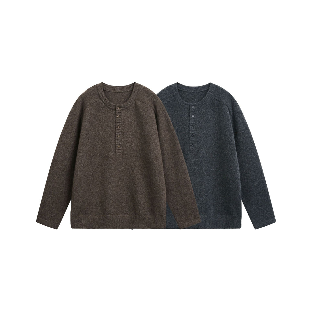 Damen Grobstrick-Henley-Pullover im Oversize-Schnitt mit Knopfleiste Nord Taschen