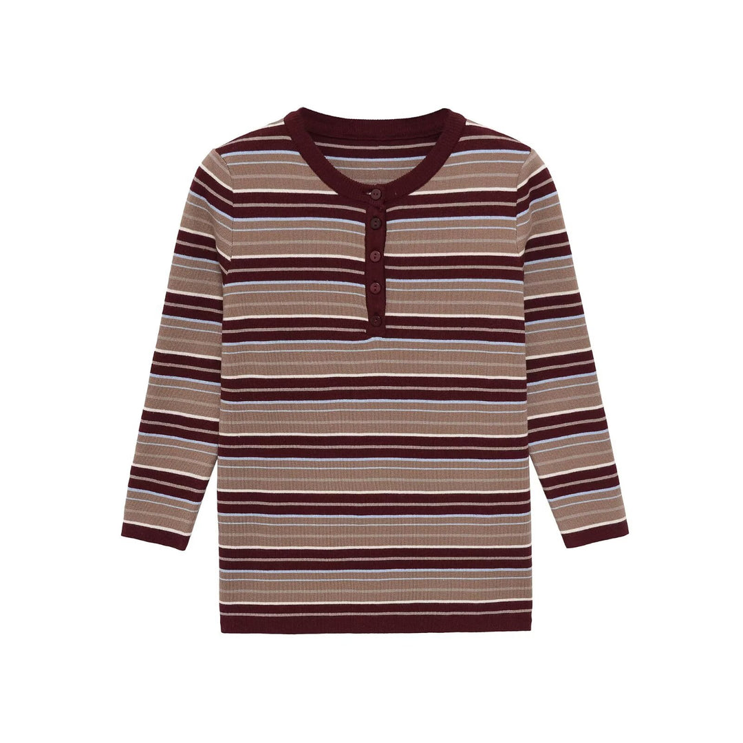 Damen Gestreiftes Rippstrick-Henleyshirt mit Knopfleiste und schmaler Passform Nord Taschen