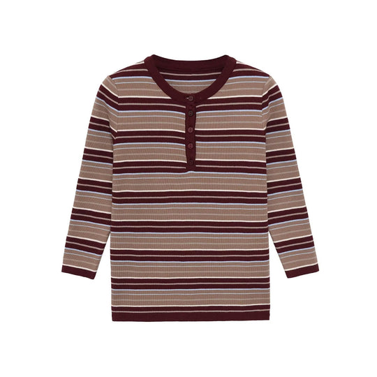 Damen Gestreiftes Rippstrick-Henleyshirt mit Knopfleiste und schmaler Passform Nord Taschen
