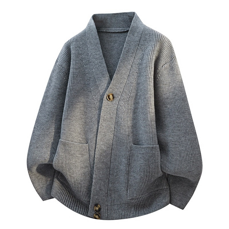 Damen Oversize-Strickjacke mit großem V-Ausschnitt, aufgesetzten Taschen & Holzknöpfen Nord Taschen