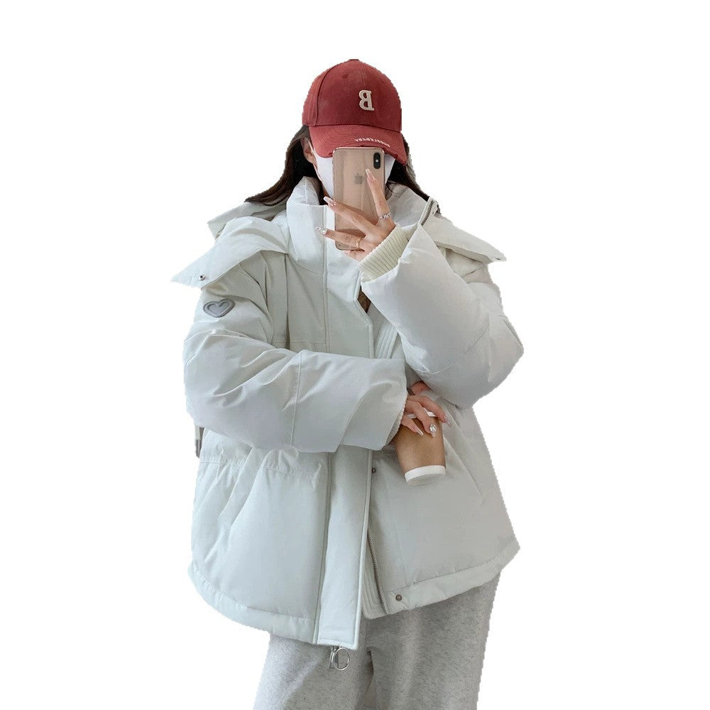 Damen nan oversized gesteppte Kurzjacke mit Kapuze, winddichter Fütterung und übergroßem Kragen Nord Taschen