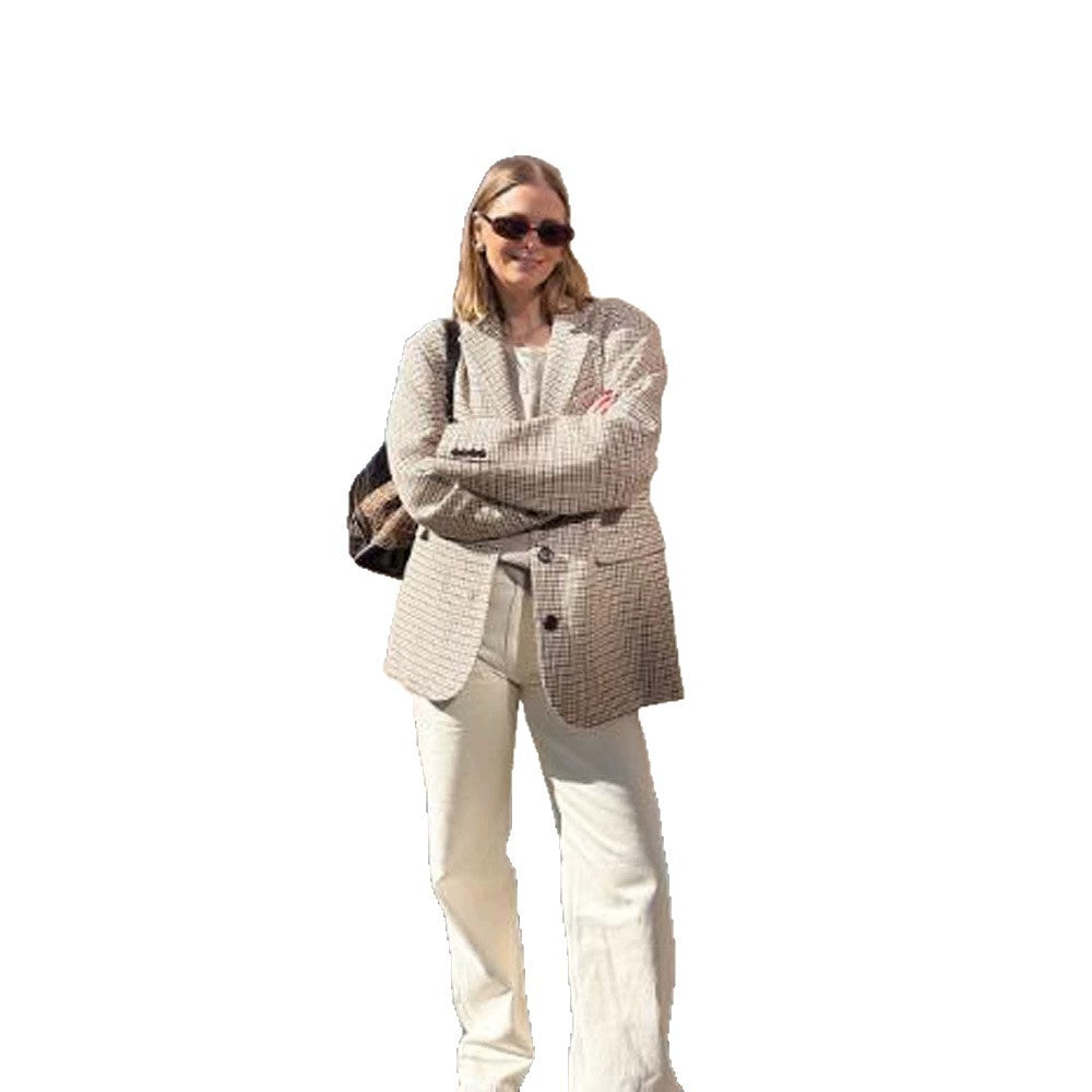 Damen Oversize Glencheck-Sakko mit kastiger Silhouette und aufgesetzten Taschen Nord Taschen