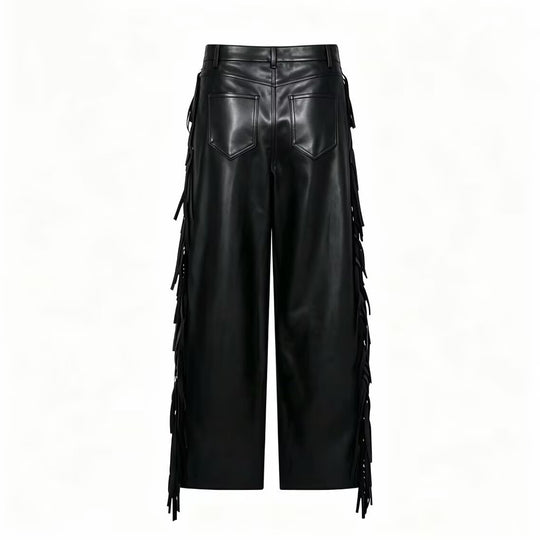 Damen Weite Kunstleder-Culotte mit seitlichen Fransen Nord Taschen