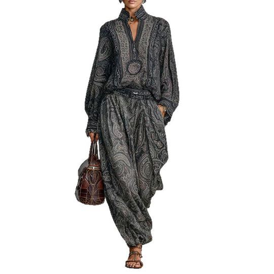 Damen Fließendes Boho-Zweiteiler-Set mit weiter Tunika und Haremshose im Paisley-Design Nord Taschen