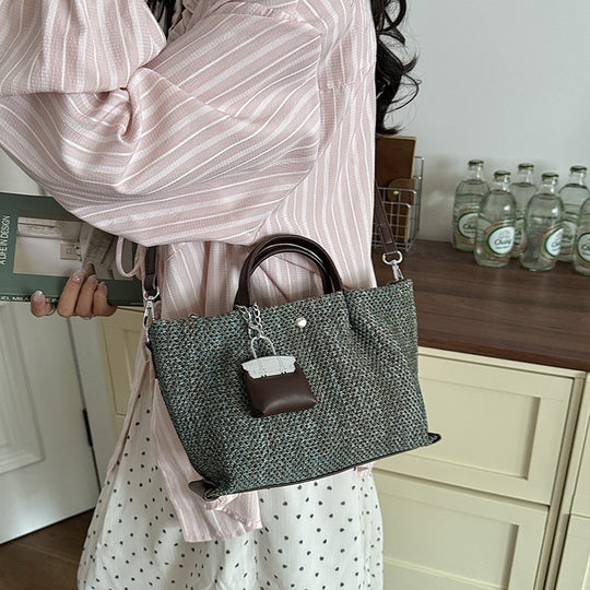 Damen stylische Strohtasche mit abnehmbarem Mini-Portemonnaie Nord Taschen