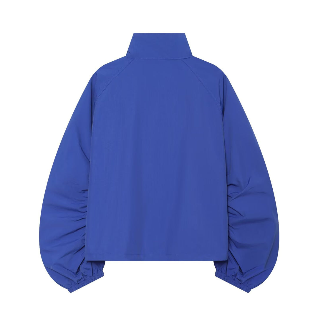 Damen Kurzjacke mit gerafften Ballonärmeln, Stehkragen und Tunnelzug Nord Taschen