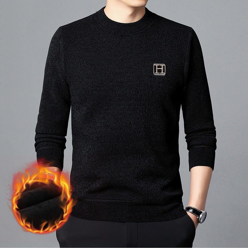 Herren Feiner Thermo-Rundhalspullover aus wärmendem Microfleece mit Slim‑Fit und Logopatch Nord Taschen