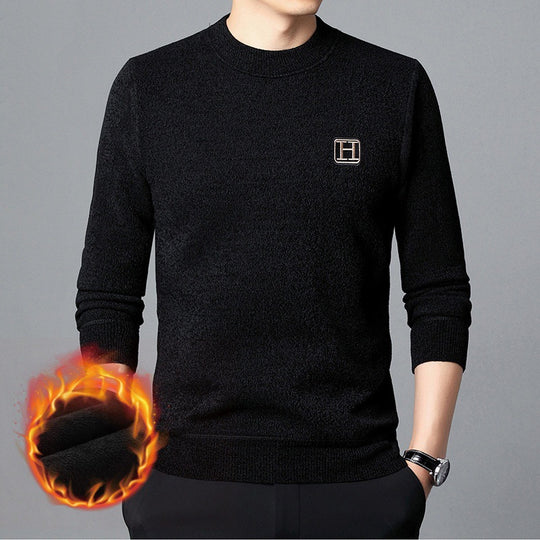 Herren Feiner Thermo-Rundhalspullover aus wärmendem Microfleece mit Slim‑Fit und Logopatch Nord Taschen
