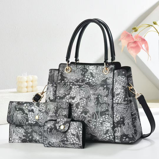 Damen elegante Handtasche mit floralem Muster und passendem Zubehör Nord Taschen