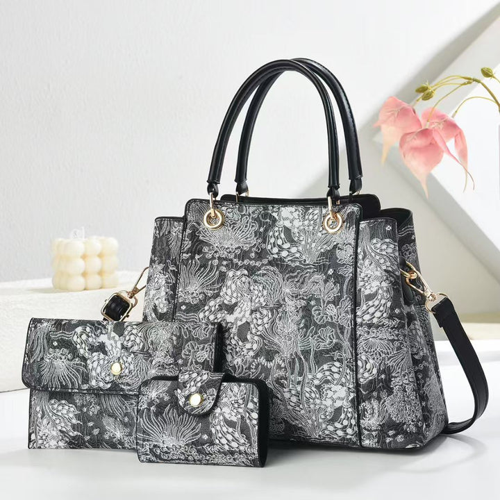 Damen elegante Handtasche mit floralem Muster und passendem Zubehör Nord Taschen