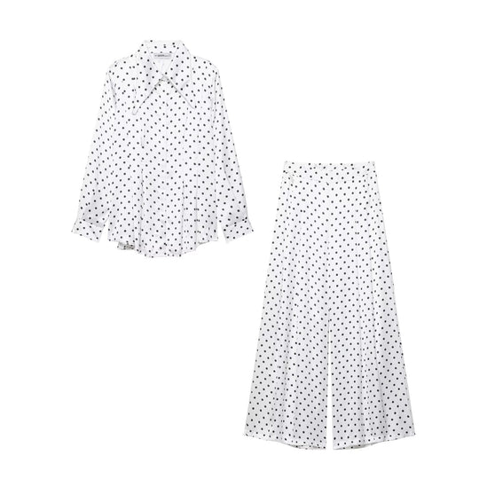 Damen Satinbluse mit übergroßem spitzen Hemdkragen, Faltenpartie und Pünktchen-Print Nord Taschen