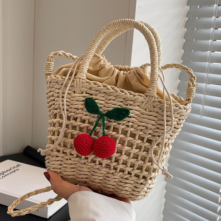 Damen Jute-Tasche mit verspieltem Kirschmuster und handgefertigten Details Nord Taschen