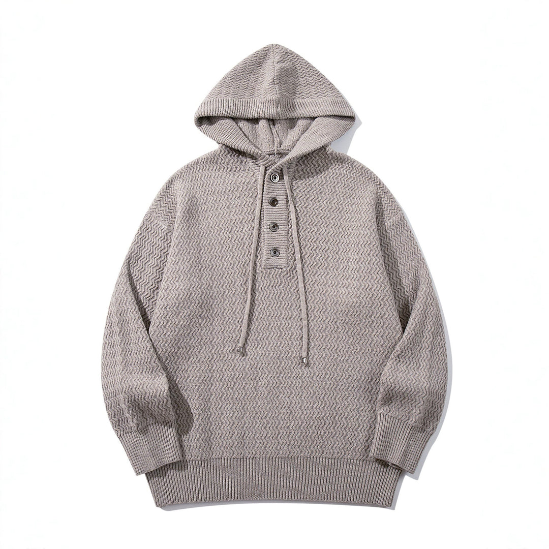 Unisex Strukturierter Kapuzen‑Strickpullover mit Henley‑Knopfleiste Nord Taschen