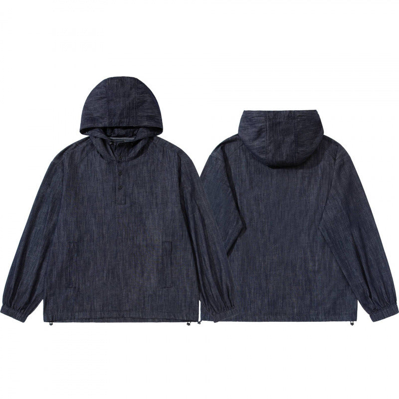 Unisex Denim-Blend Kapuzenpullover im Overshirt-Stil mit Henley-Knopfleiste Nord Taschen