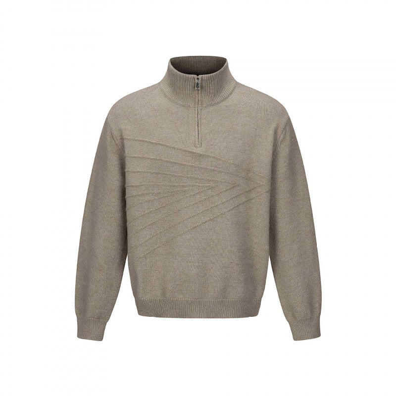 Unisex Feinstrick-Halbzipp-Pullover mit Stehkragen und diagonaler Struktur Nord Taschen