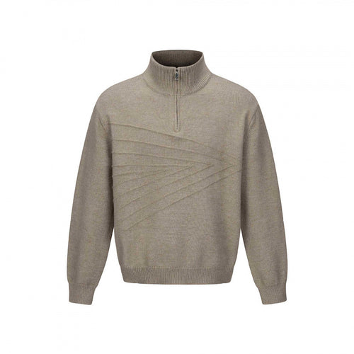 Unisex Feinstrick-Halbzipp-Pullover mit Stehkragen und diagonaler Struktur Nord Taschen