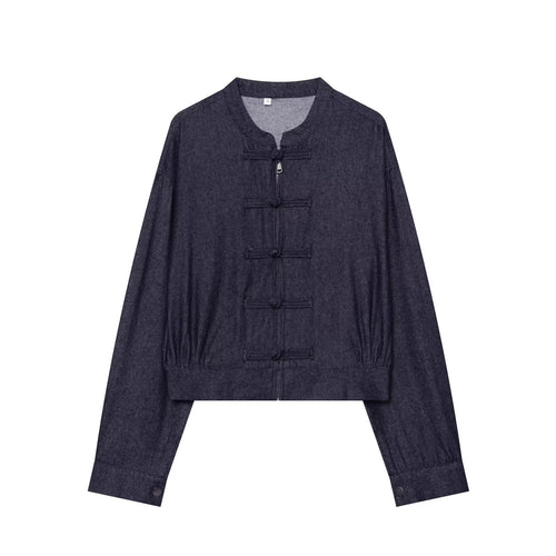 Damen Kurzer Blouson im China‑Stil mit Stehkragen und Zierknoten Nord Taschen