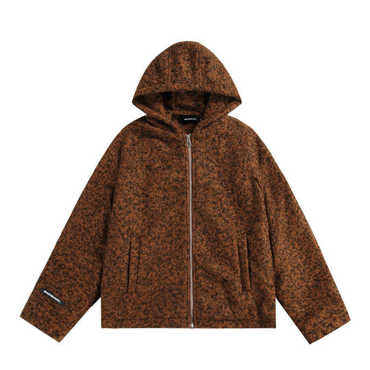 Damen Kapuzenblouson aus Wollmix mit voluminöser Struktur und Reißverschluss Nord Taschen